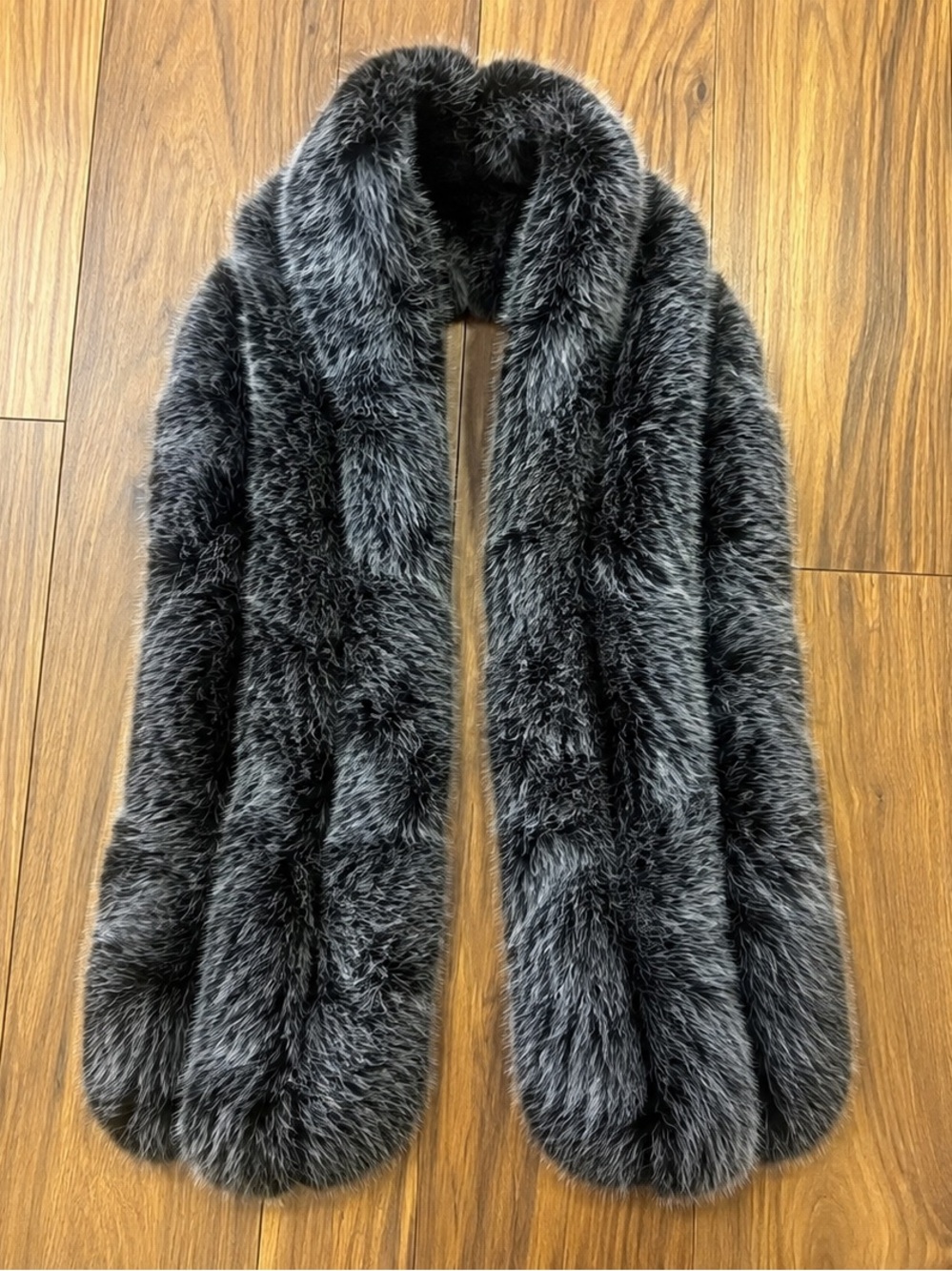 Vintage Style Grey Fur Stole Wrap Scarf – Black Silver Luxury Evening Shawl